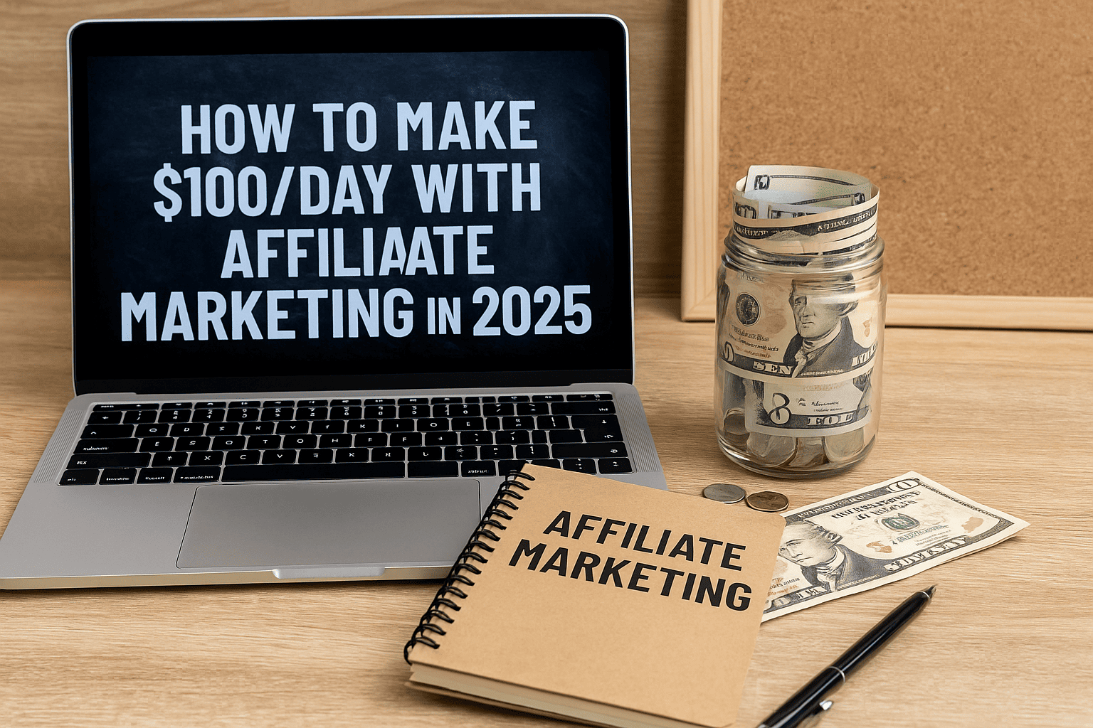 Affiliate marketing dashboard on a laptop showing How to make 100$day with Affiliate Marketing
